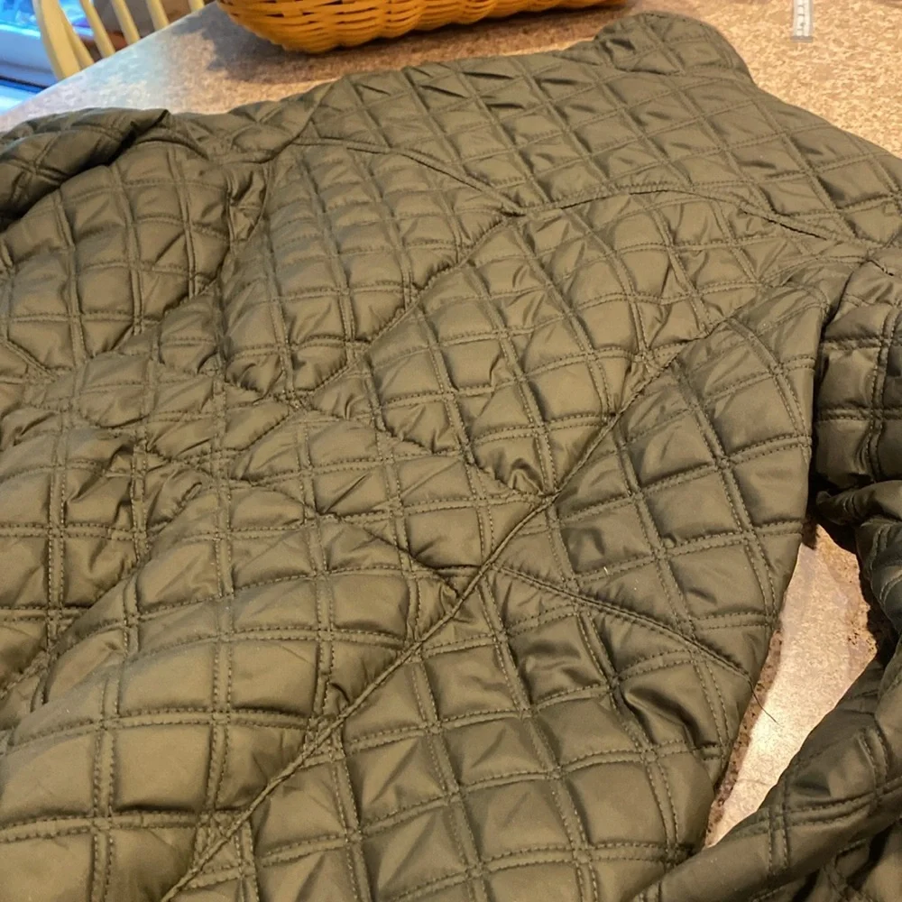 Lucky Brand Army Green Quilted Jacket Medium Full Zip Snap Coat - Picture 10 of 16